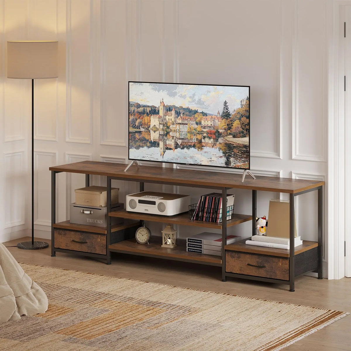JHK Wooden TV Stand With Adjustable Shelf And Media Console