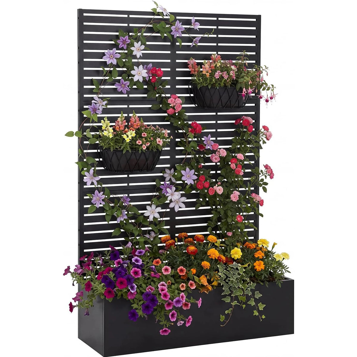HiMISS Metal Raised Planter Box With Trellis And Privacy Screen