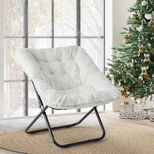 JHK Foldable Swivel Saucer Chair With Padded Fabric Seat