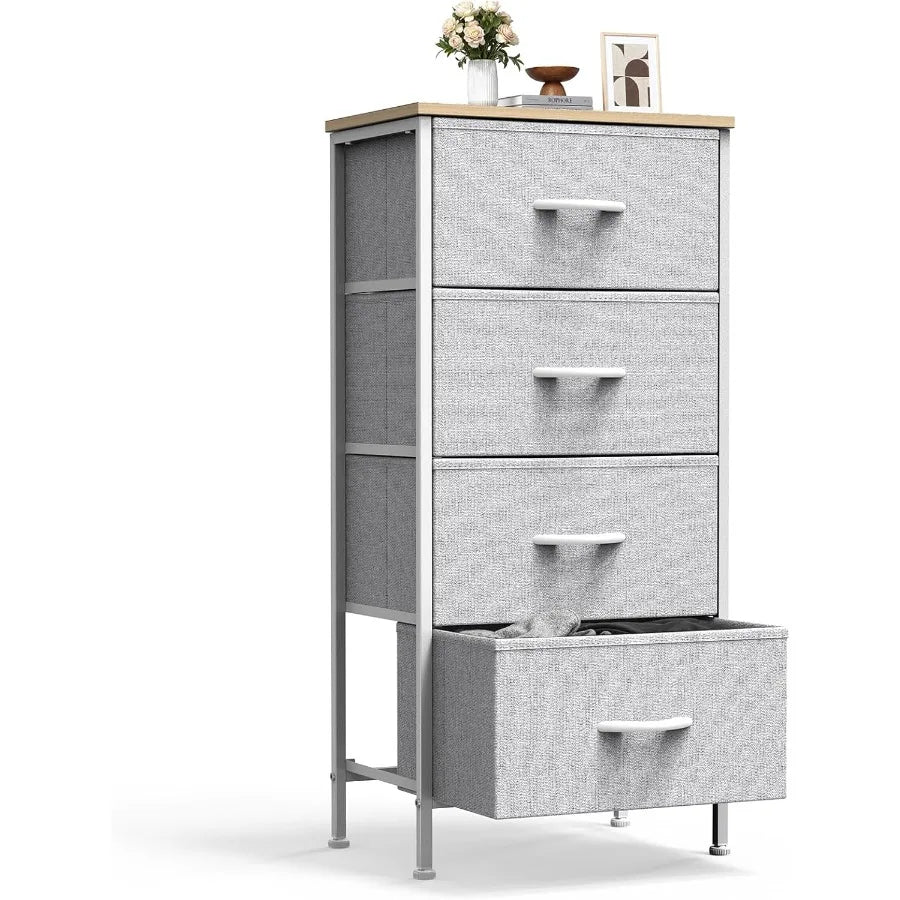 XIUWO Sweetcrispy Nightstand Bedside Table With 4 Fabric Drawers
