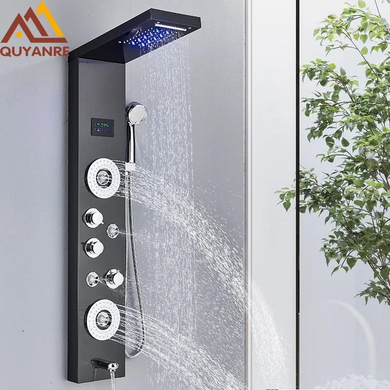 Quyanre Led Shower Panel Tower System With Rainfall Massage Spa
