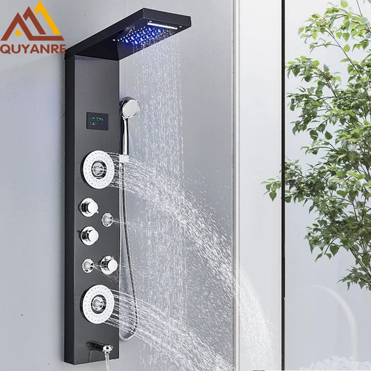 Quyanre Led Shower Panel Tower System With Rainfall Massage Spa