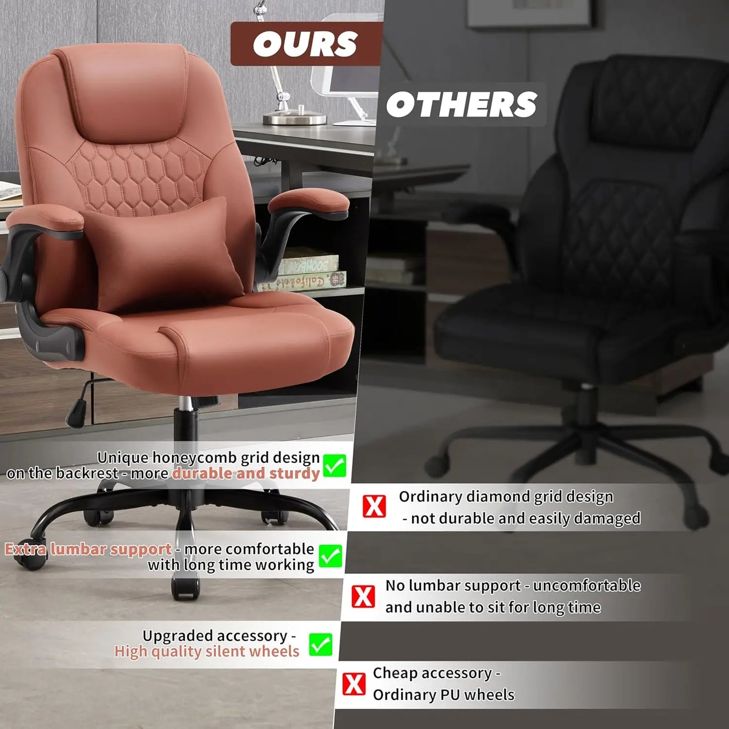 Executive PU Leather Office Chair With Wheels 360 Swivel Ergonomic