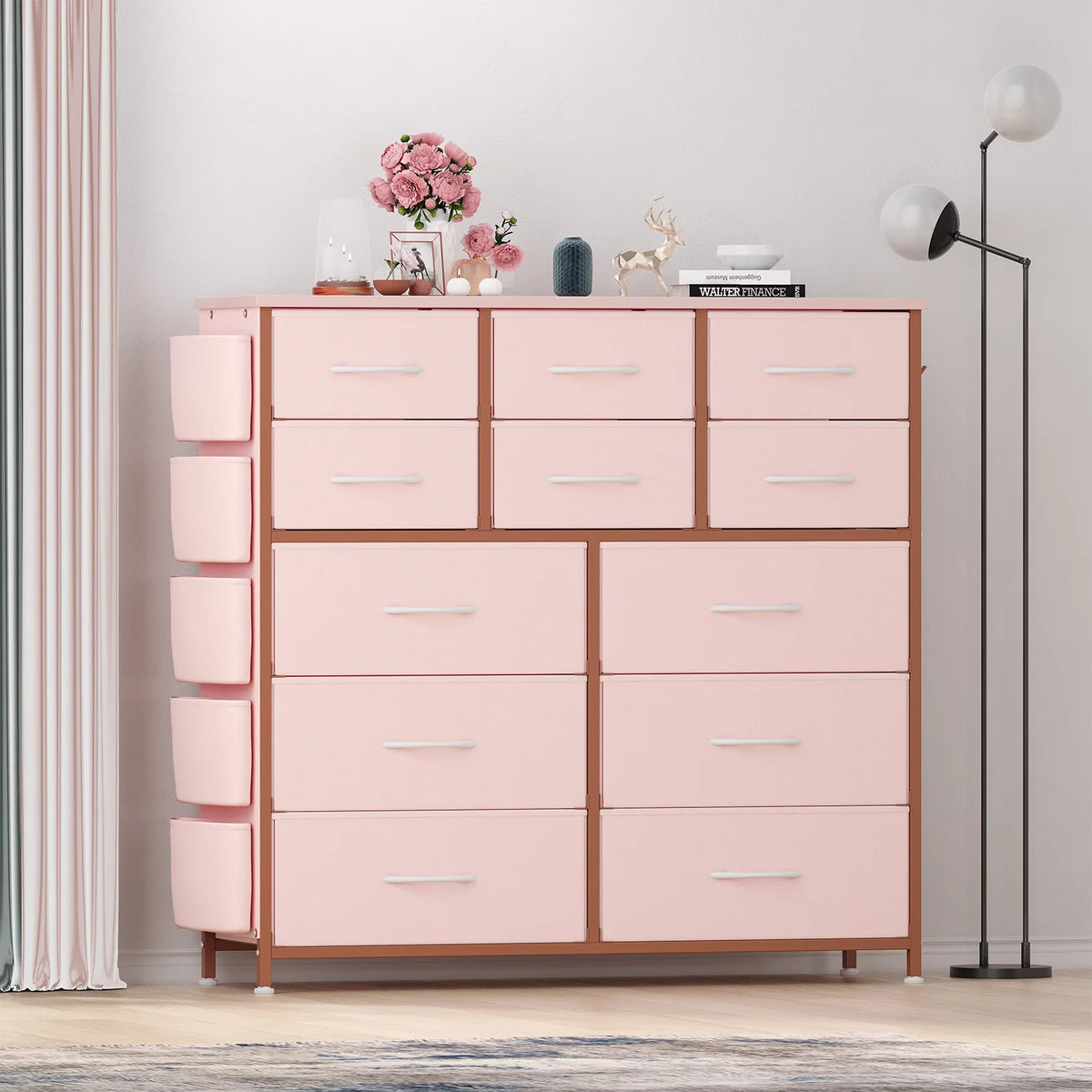 HiMISS 12 Drawer Dresser With Metal Frame And Wood Top