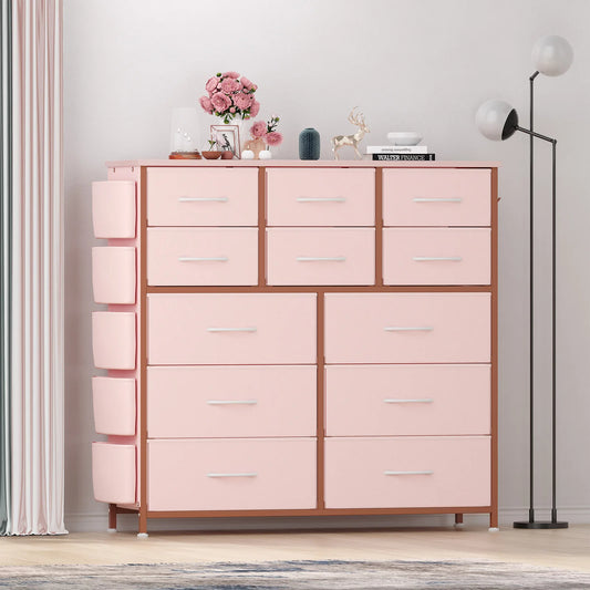 HiMISS 12 Drawer Dresser With Metal Frame And Wood Top