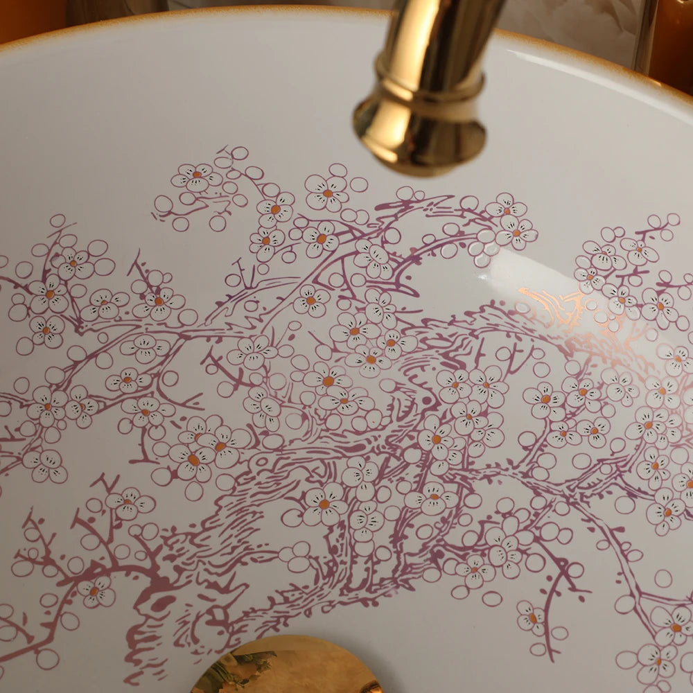 Yanksmart Ceramic Bowl Bathroom Basin Set With Antique Faucet