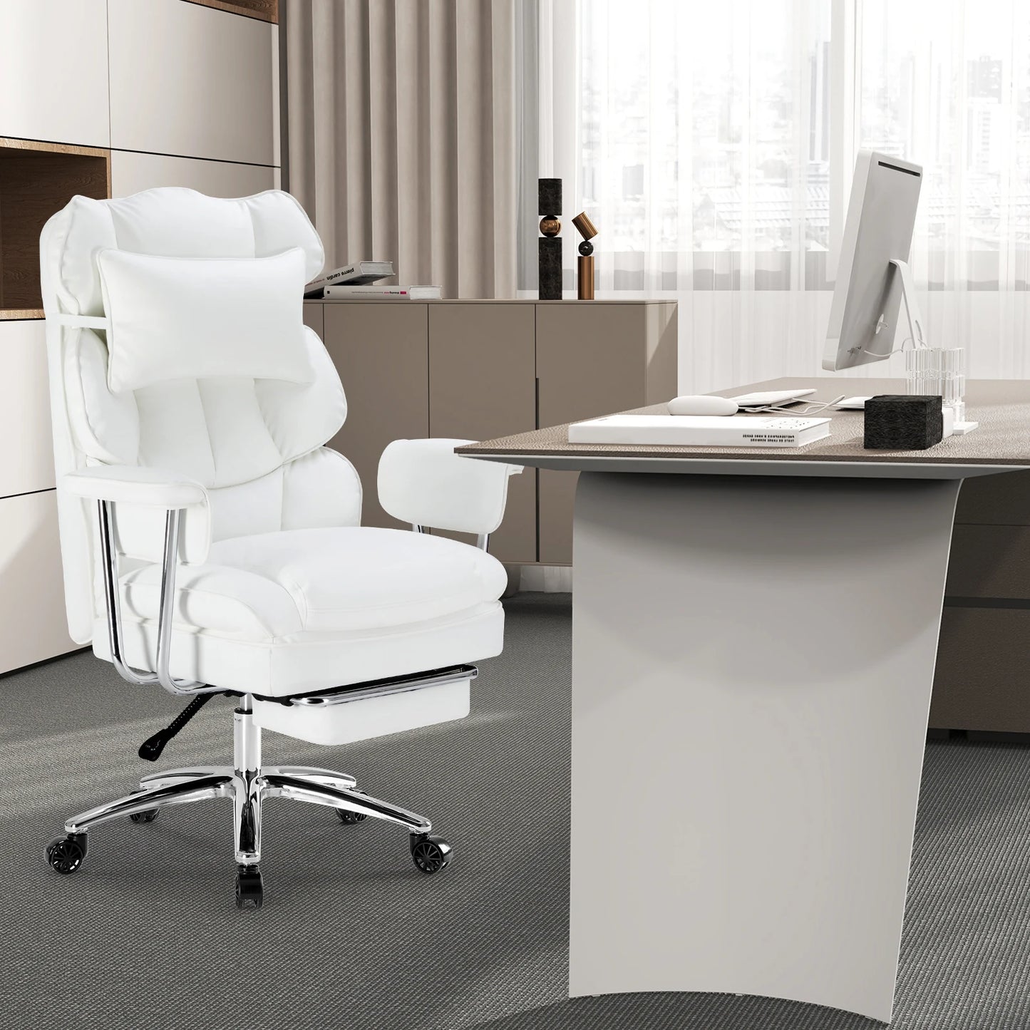 JHK PU Leather Ergonomic Office Chair With Footrest Lumbar Support
