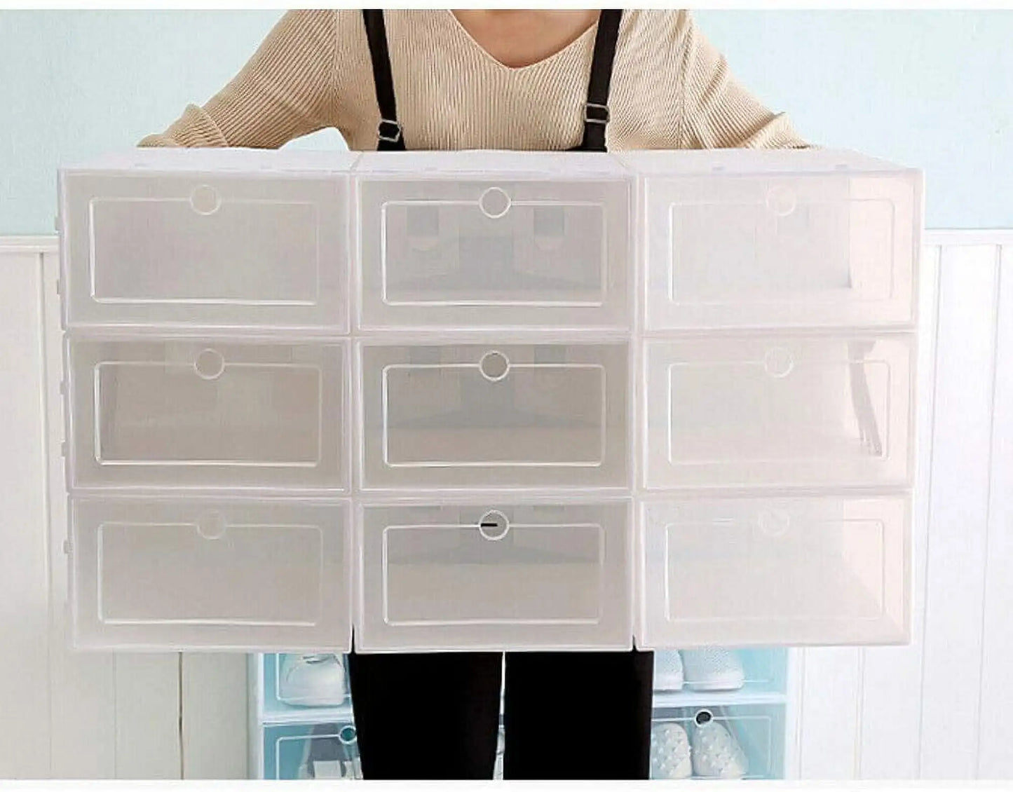 Foldable Flip Shoe Boxes Set 20/24 Pack Plastic Clear Organizer