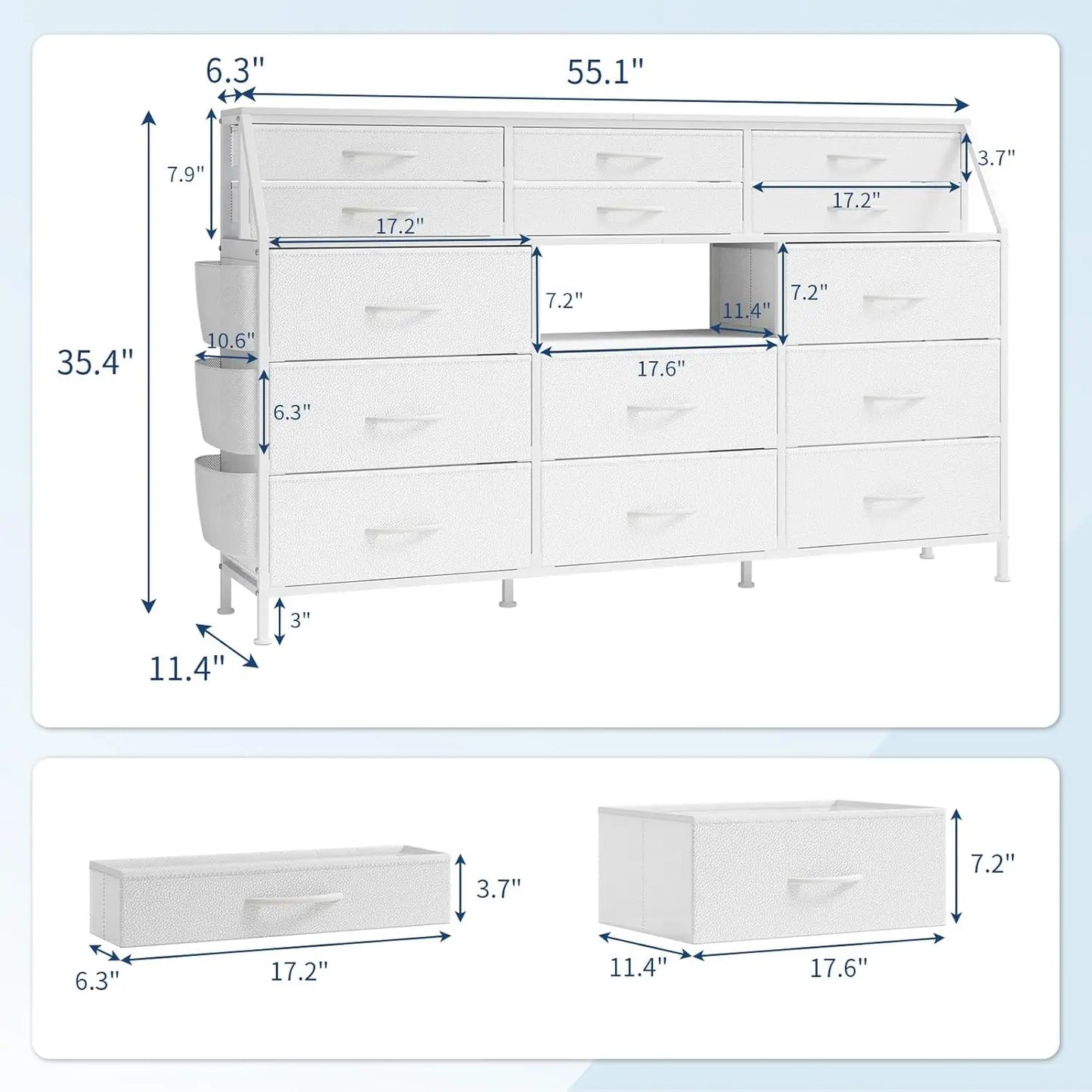 TWISTER.CK 14 Drawer Dresser With Fabric Chest And Wood Top