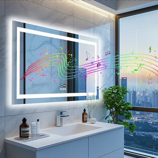 Wisfor LED Bathroom Mirror With Lights Dimmable Bluetooth Display Memory