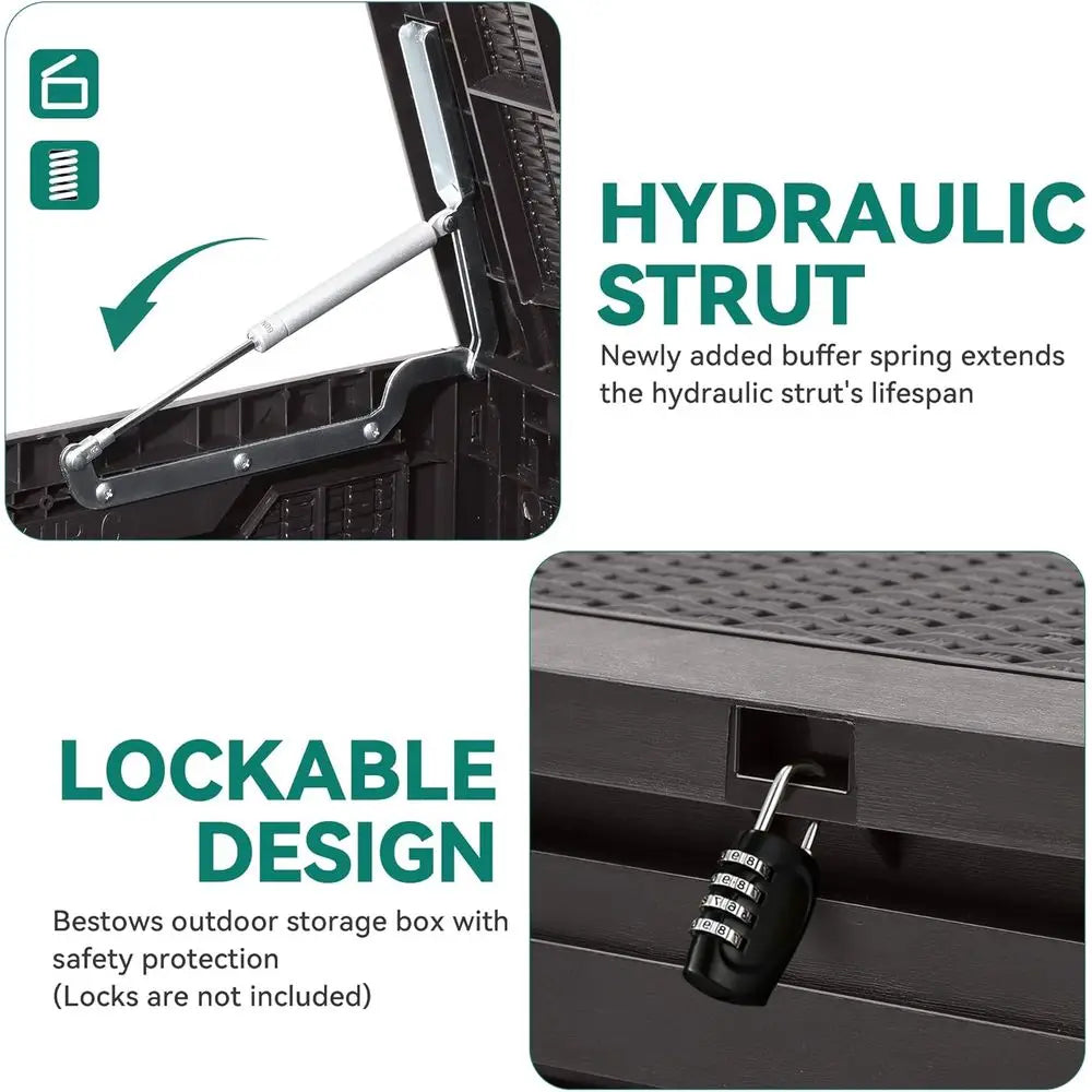 Weatherproof Deck Storage Box With Lock For Outdoor Use