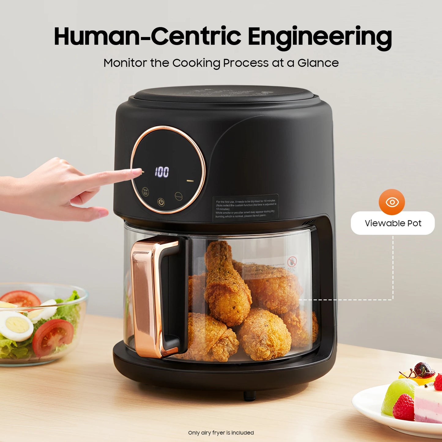 1200W 360 Degree View Air Fryer With Four Liter Stainless Steel Grill