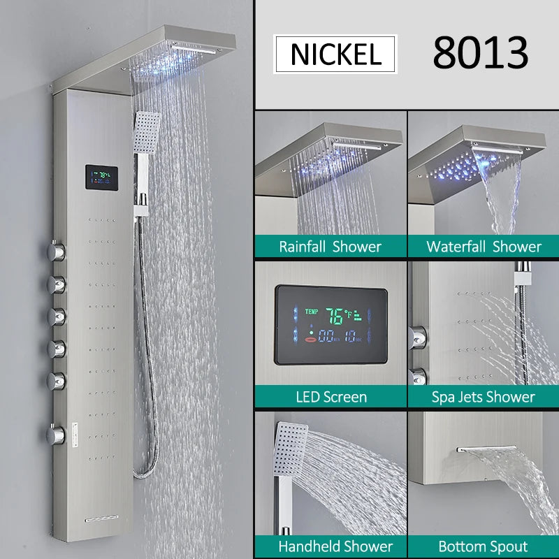 Quyanre Led Shower Panel Tower System With Rainfall Massage Spa