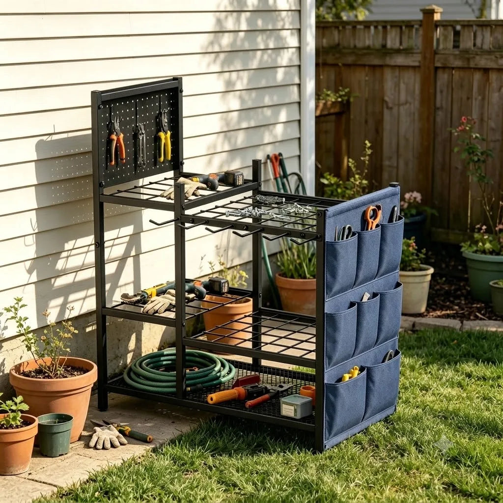 Freestanding Heavy Duty Metal Garden Garage Tool Storage Rack