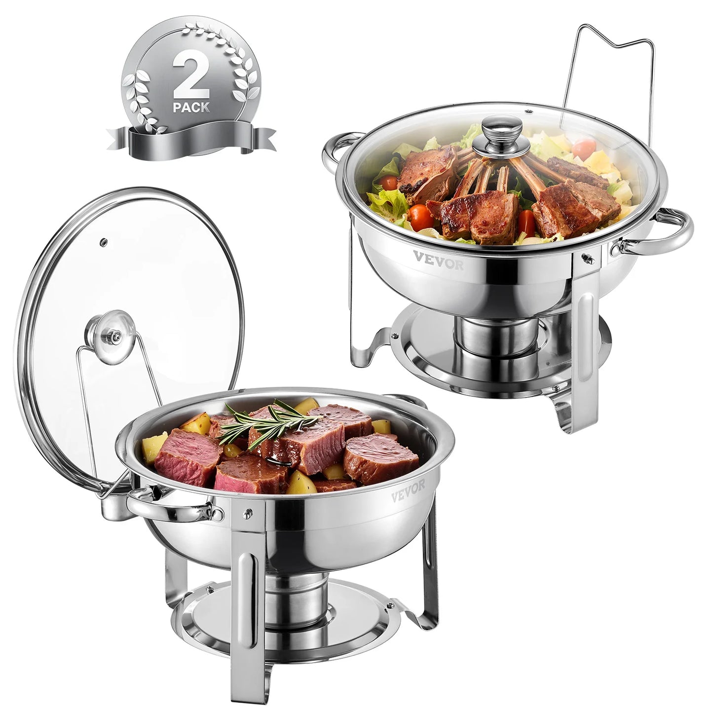 SucceBuy 2 Pack Round Chafing Dish Buffet Stainless Steel Chafer