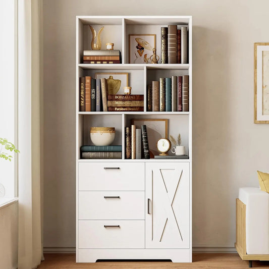 Ironck Bookshelf With Drawers And Doors Six Open Cubes