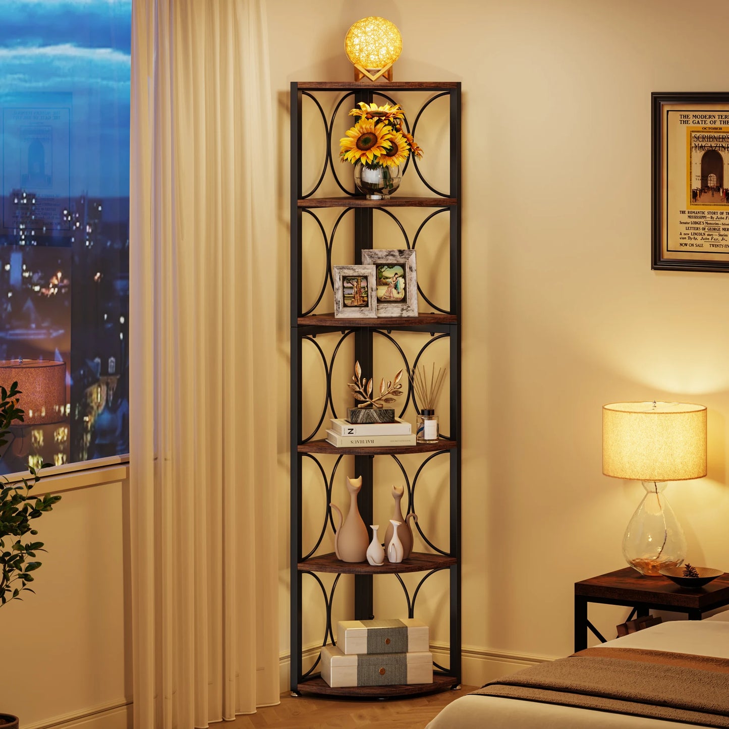 Tribesigns 6 Tier Tall Corner Shelf Rustic Standing Storage