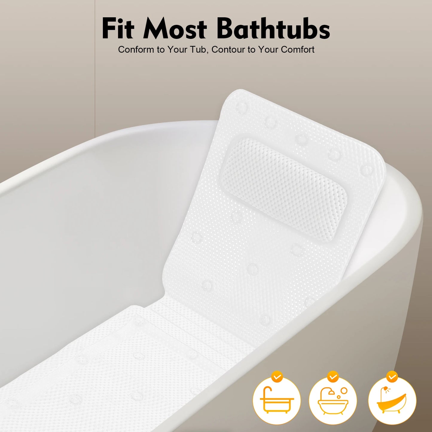 Bathtub Mat With Pillow PVC Bath Cushion, Lightweight And Breathable