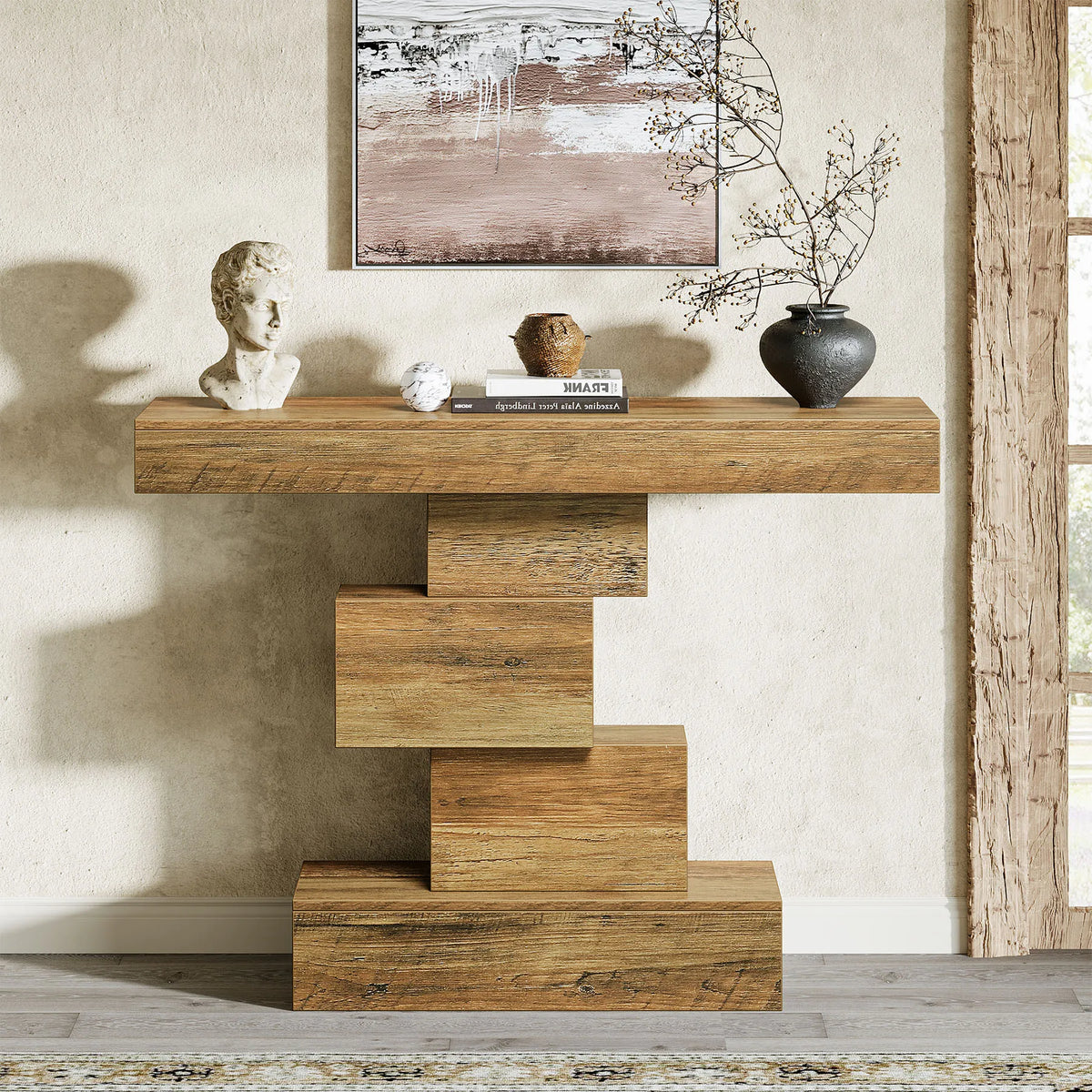 Tribesigns Farmhouse Wood Console Table With Geometric Base