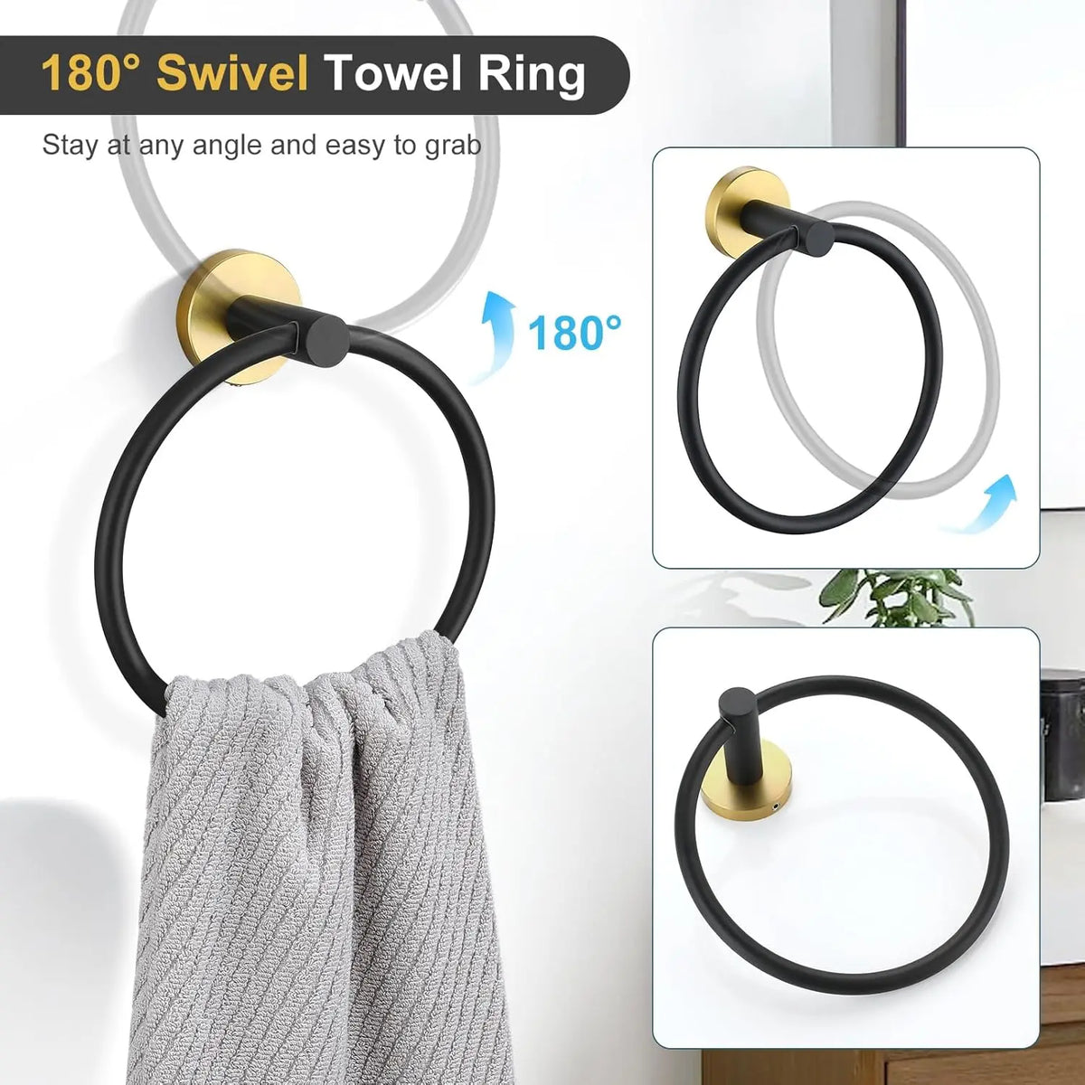 Stainless Steel Bathroom Set With Towel Bar Ring And Holder