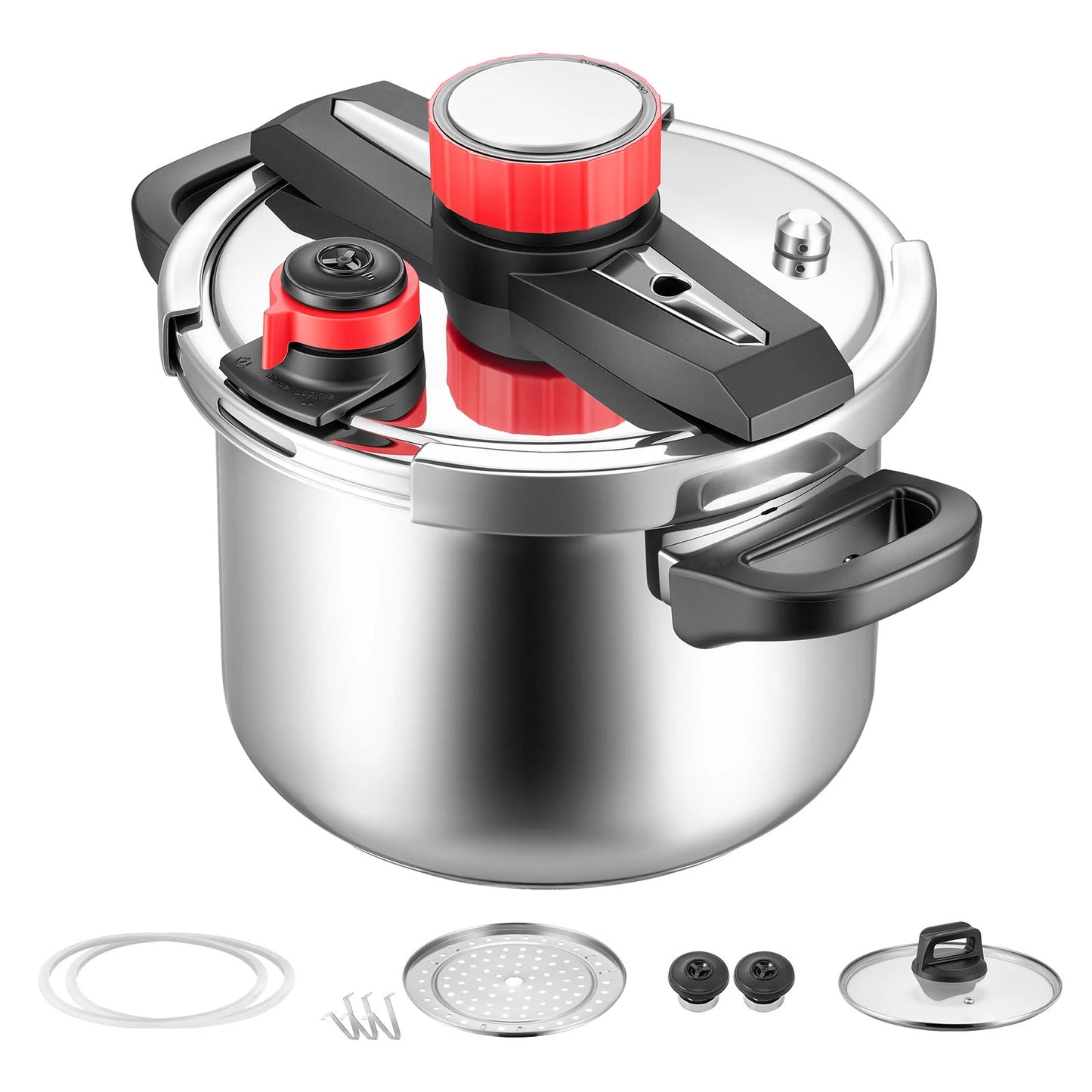 SucceBuy Stainless Steel Pressure Cooker With Steaming Rack Tempered Glass Lid