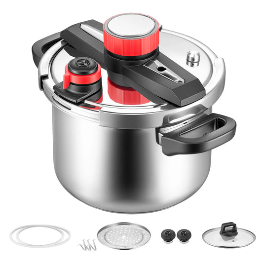 SucceBuy Stainless Steel Pressure Cooker With Steaming Rack Tempered Glass Lid
