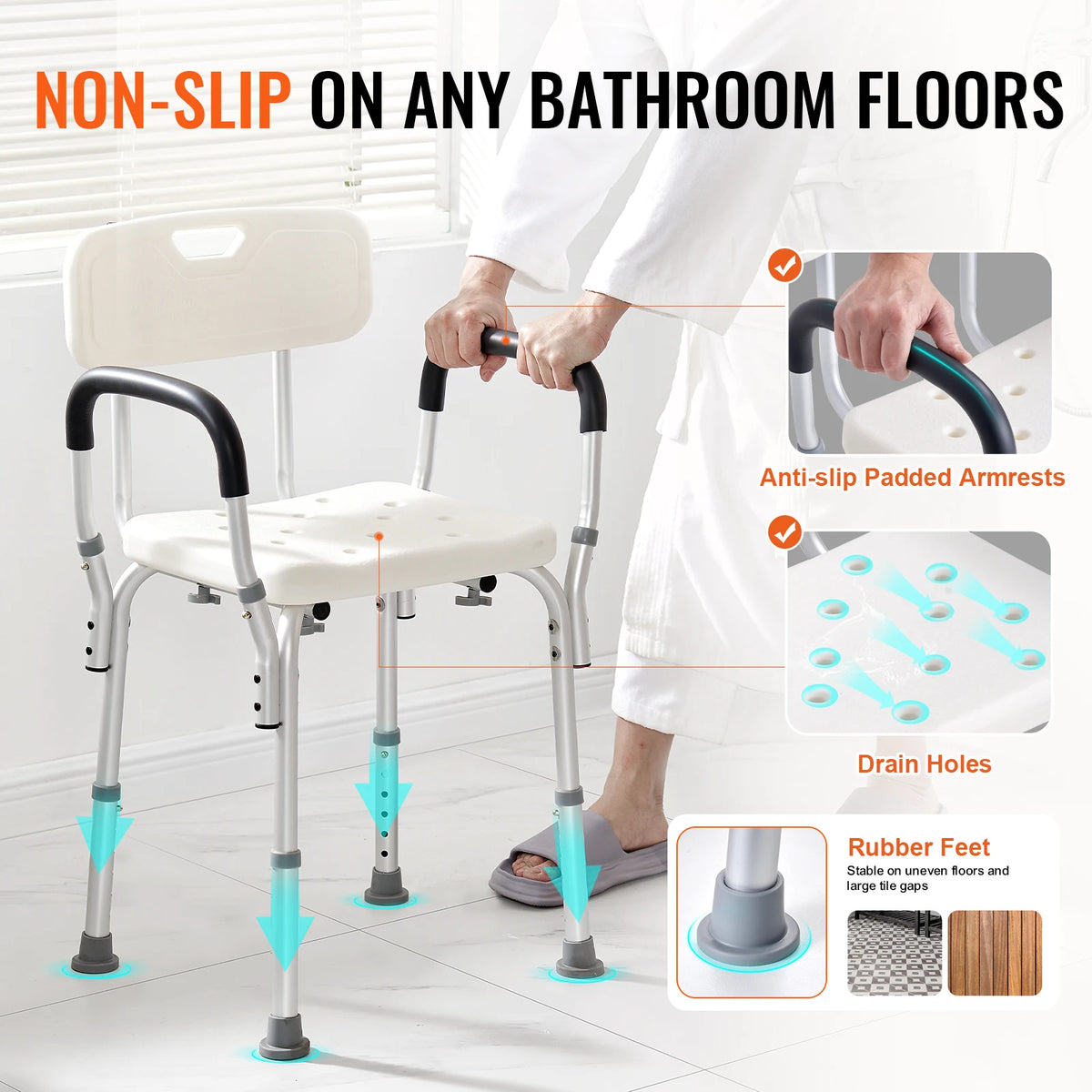 SucceBuy Adjustable Height Shower Chair With Non Slip Bathtub Bench