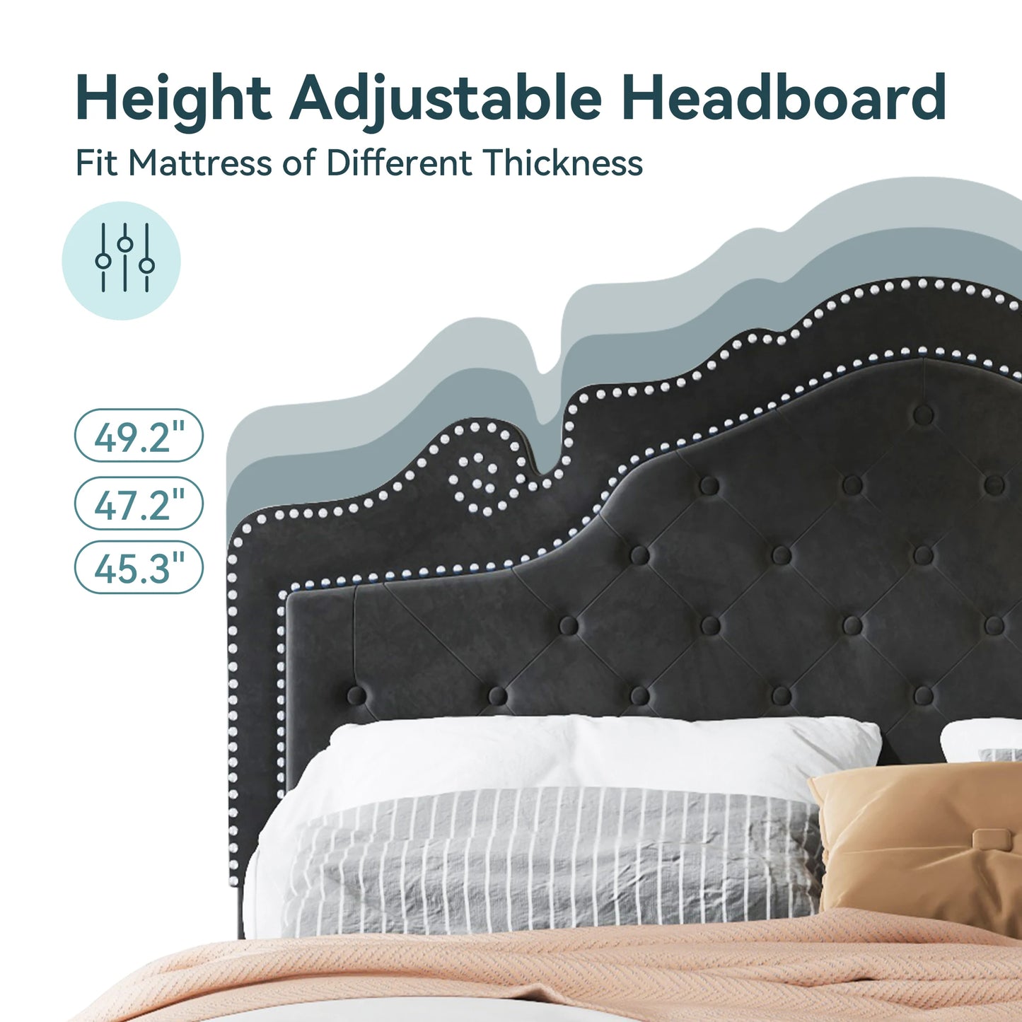 HOOMIC Velvet Bed Frame With Adjustable Tiara Headboard And Diamond Tufted