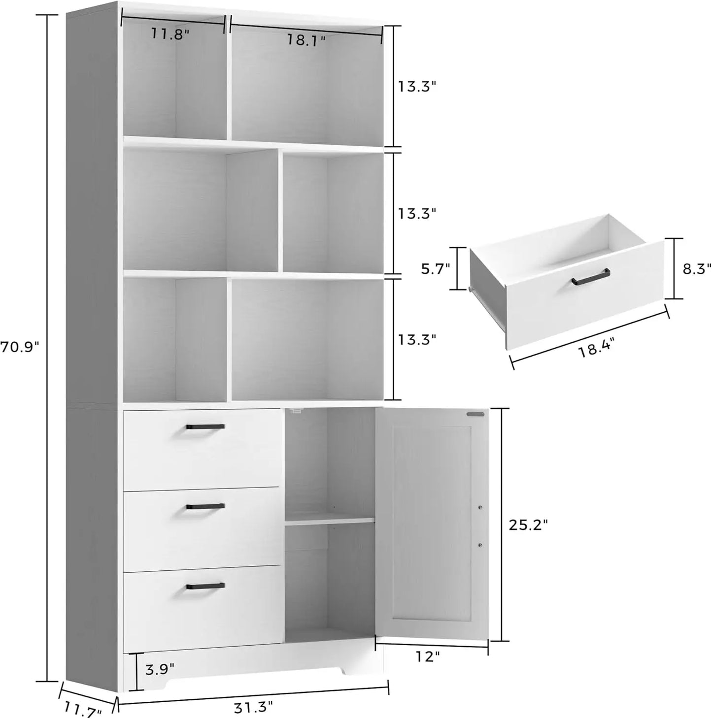 Ironck Bookshelf With Drawers And Doors Six Open Cubes