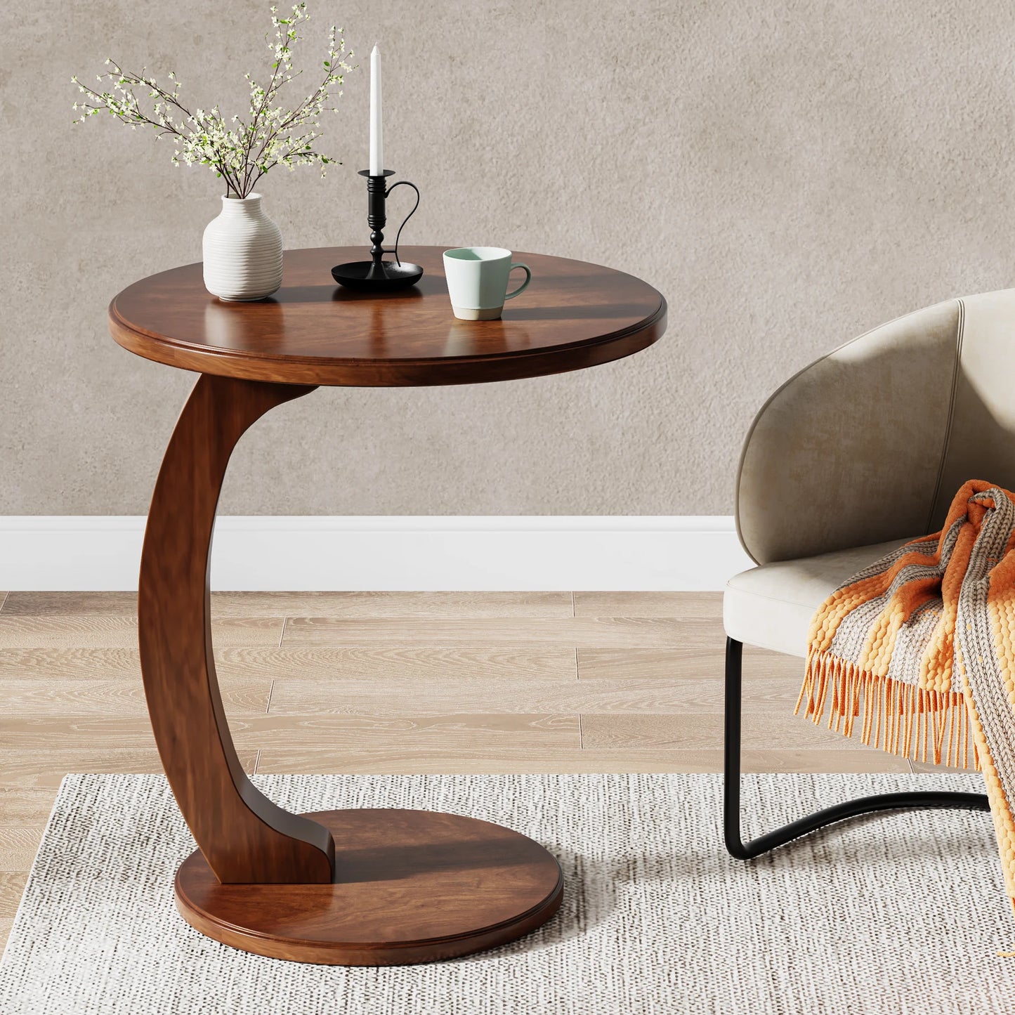 Tribesigns Round C Shaped Wood Side Table Mid Century Design