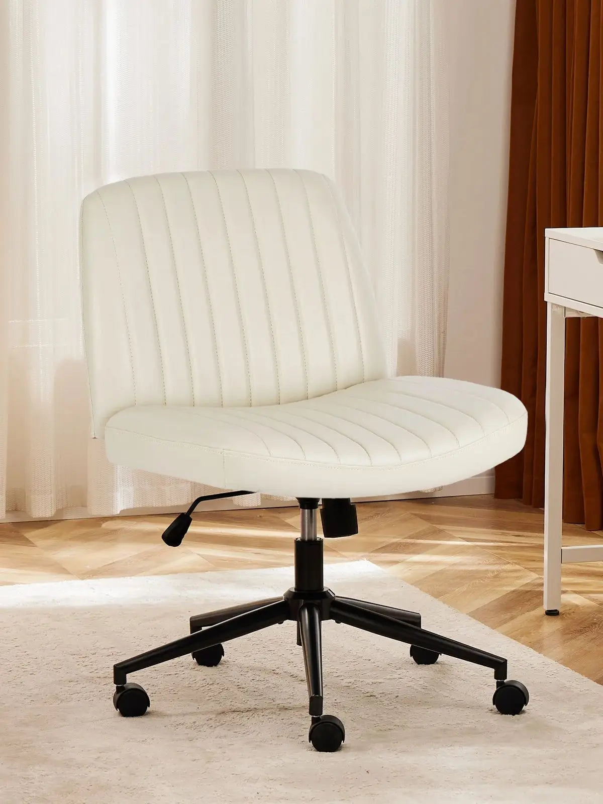 JHK Armless Swivel Office Chair With Wheels PU Leather