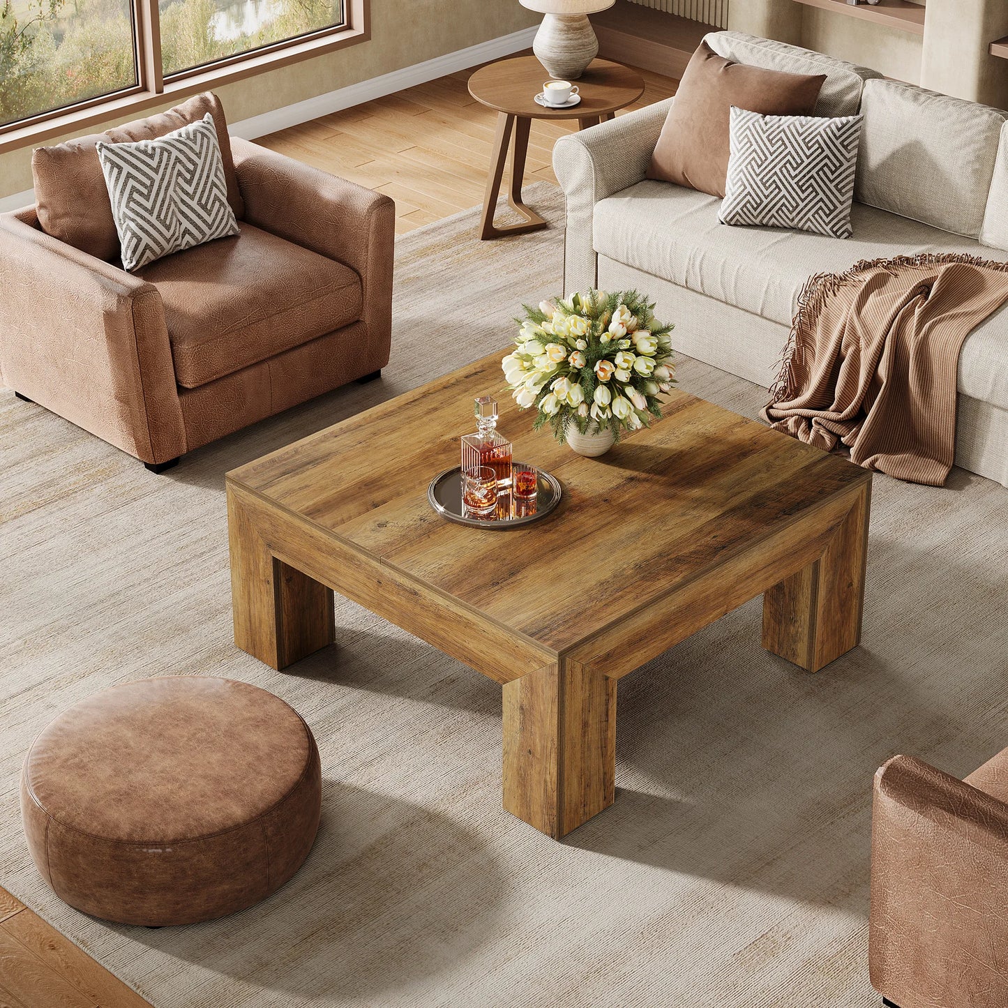 Tribesigns Square Coffee Table With Sturdy Wooden Legs