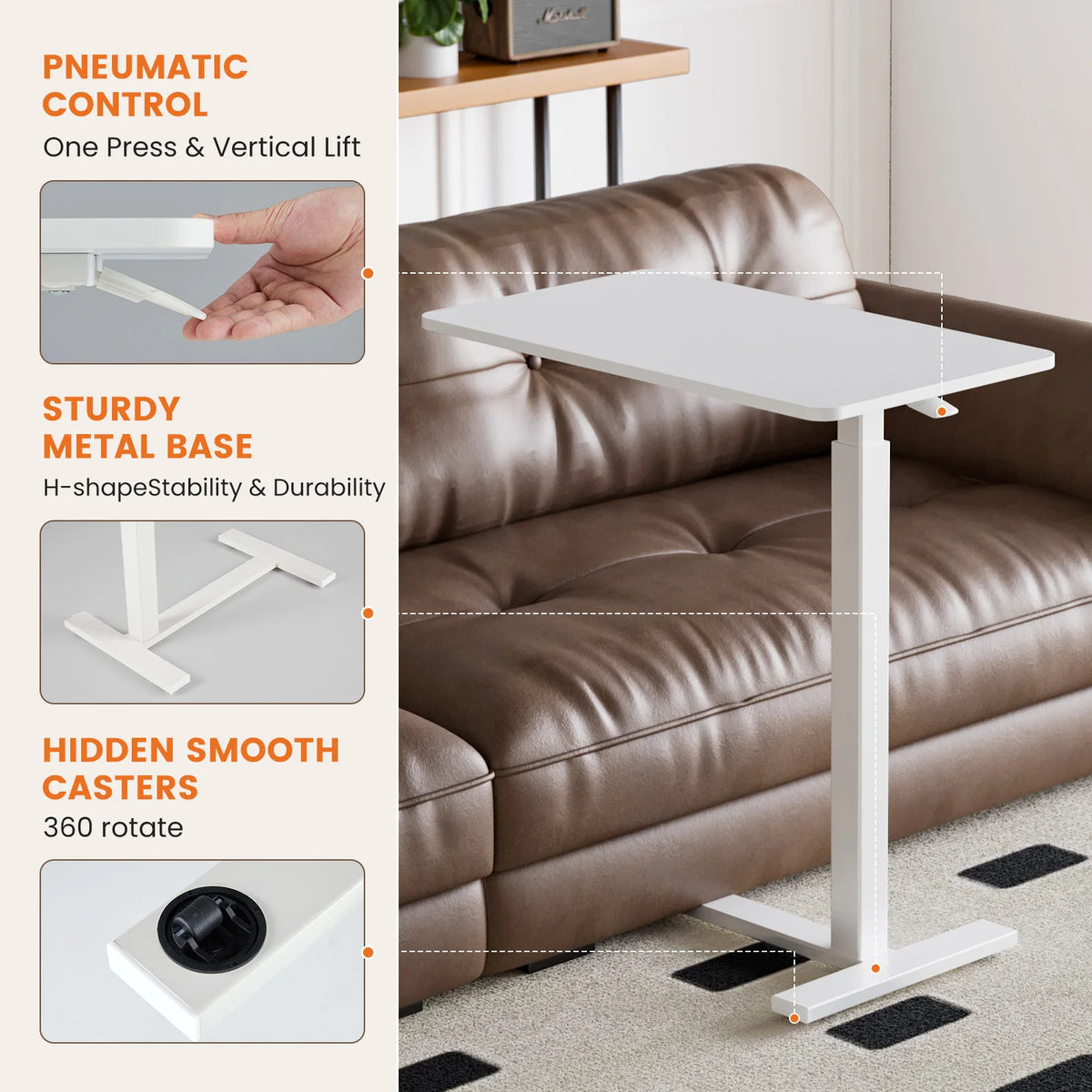 JHK Adjustable Overbed Table With Metal Frame For Bedroom