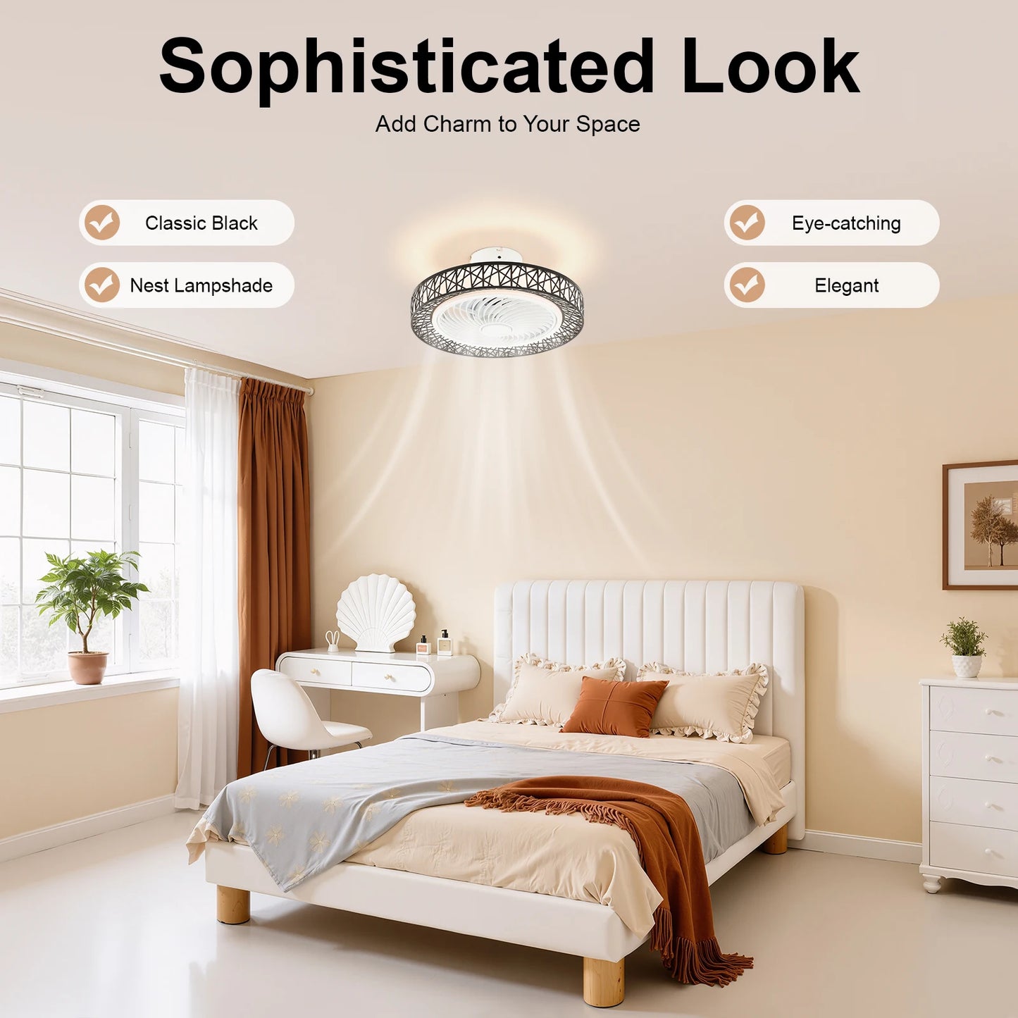 Ceiling Fan Light With Remote Control Quiet 35dB For Bedroom