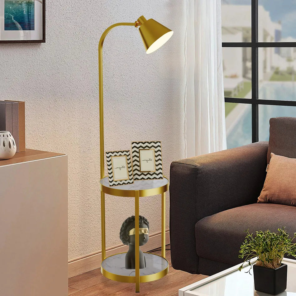 Vrygle Modern 2-Tier Floor Lamp With Storage Table Reading Light