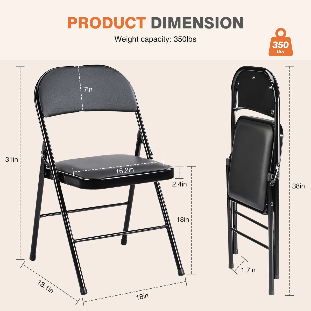 JHK Padded Faux Leather Folding Dining Chairs For Home