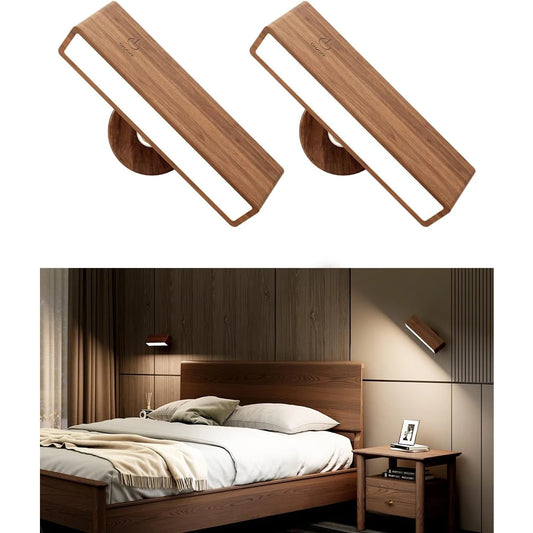 Wireless Magnetic LED Walnut Wall Lamp Rotatable Sconce With Remote