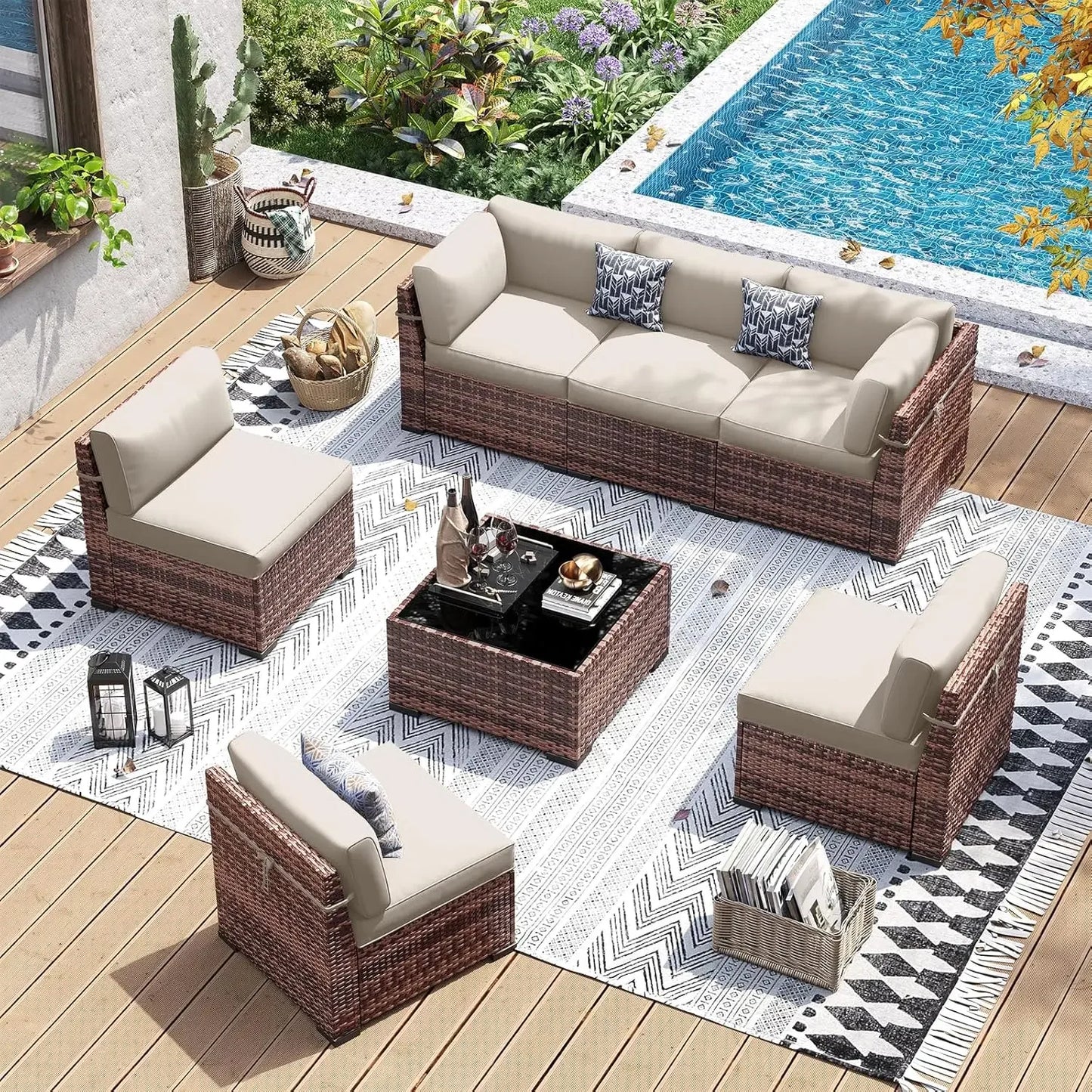 Patio Furniture Set Wicker Sectional Sofa With Tea Table Outdoor