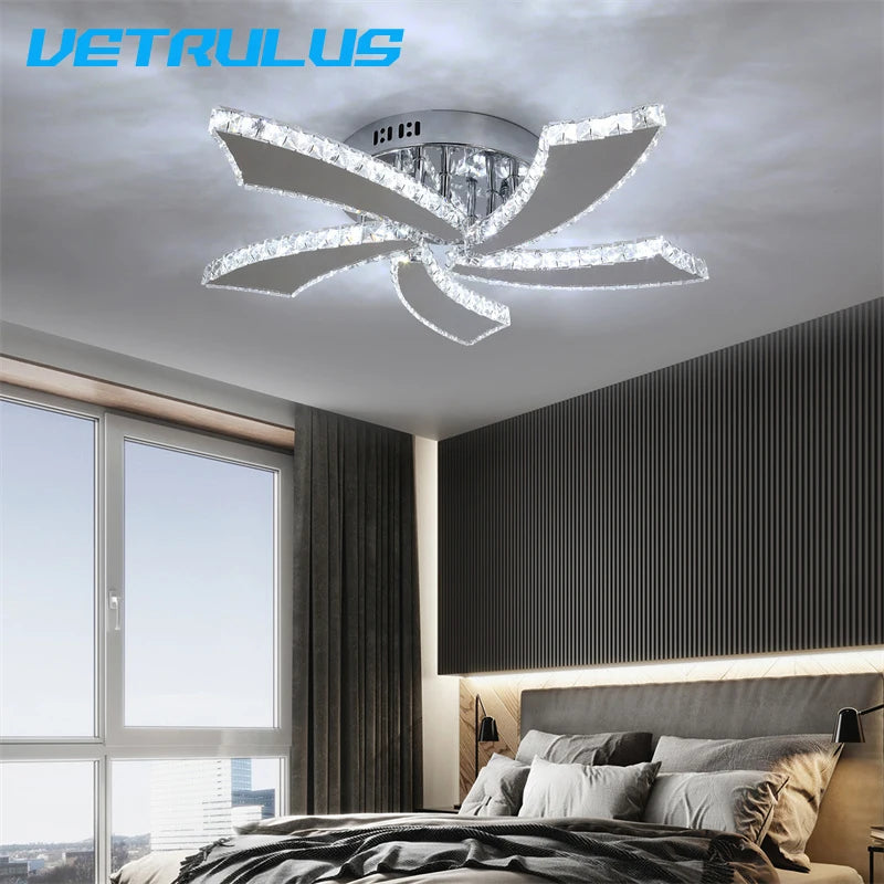 VETRULUS Modern Crystal LED Ceiling Fan With Remote Control