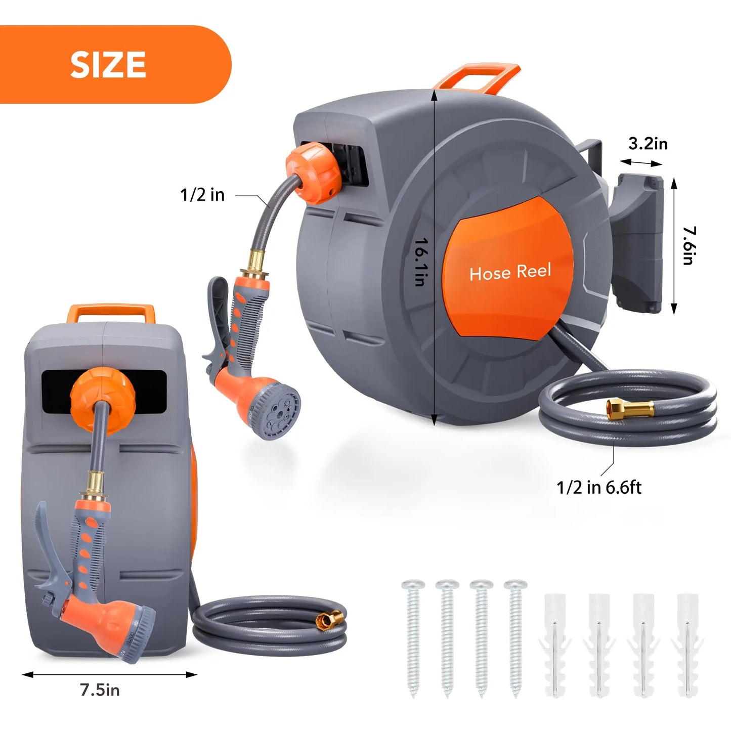 HiMISS Wall Mount Retractable Garden Hose Reel With Auto Rewind