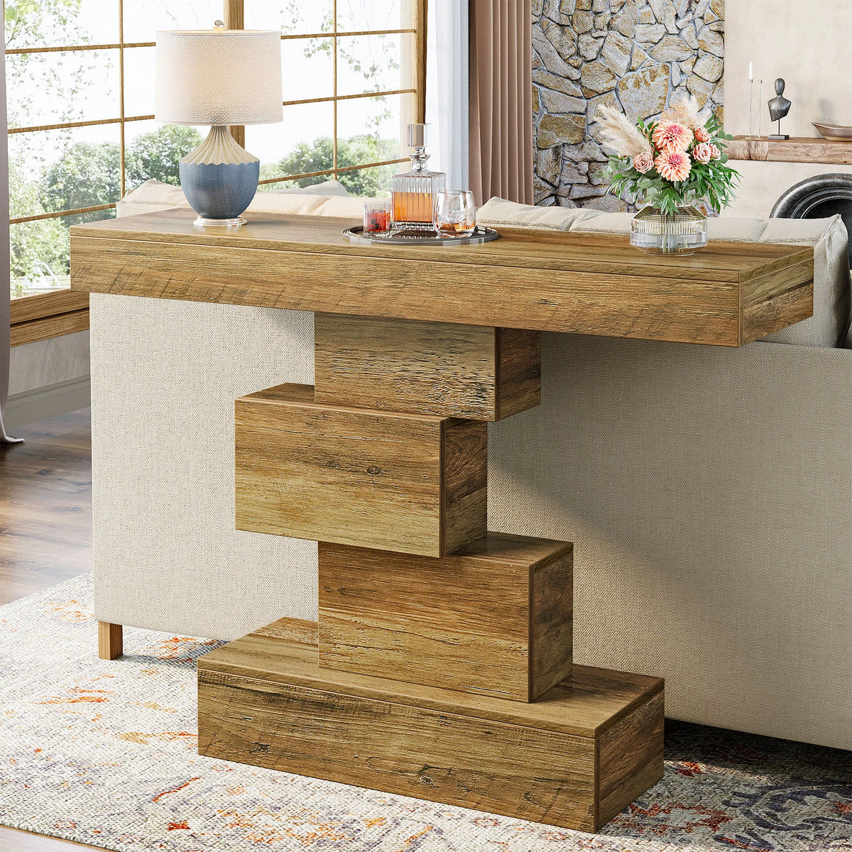 Tribesigns Farmhouse Wood Console Table With Geometric Base