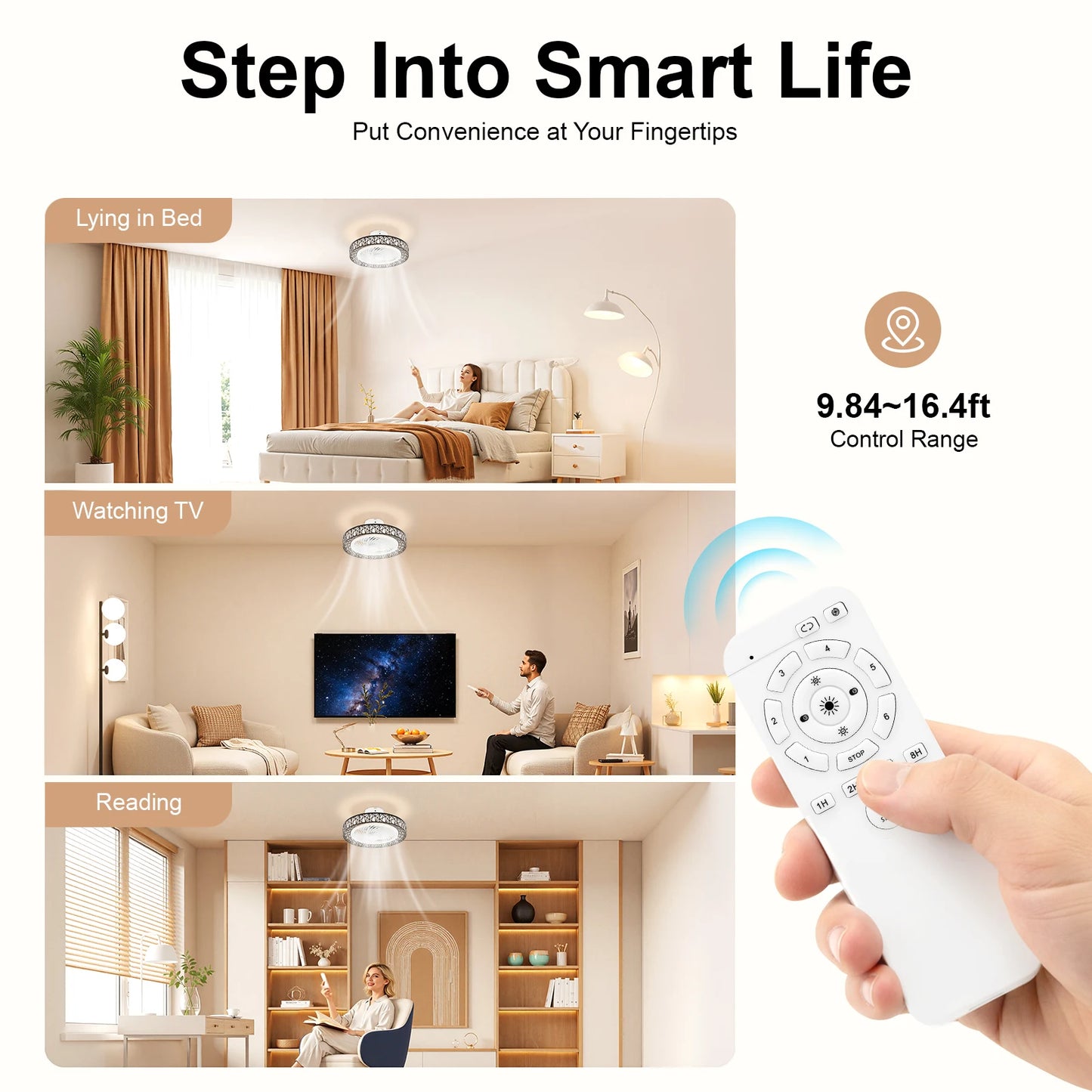 Ceiling Fan Light With Remote Control Quiet 35dB For Bedroom