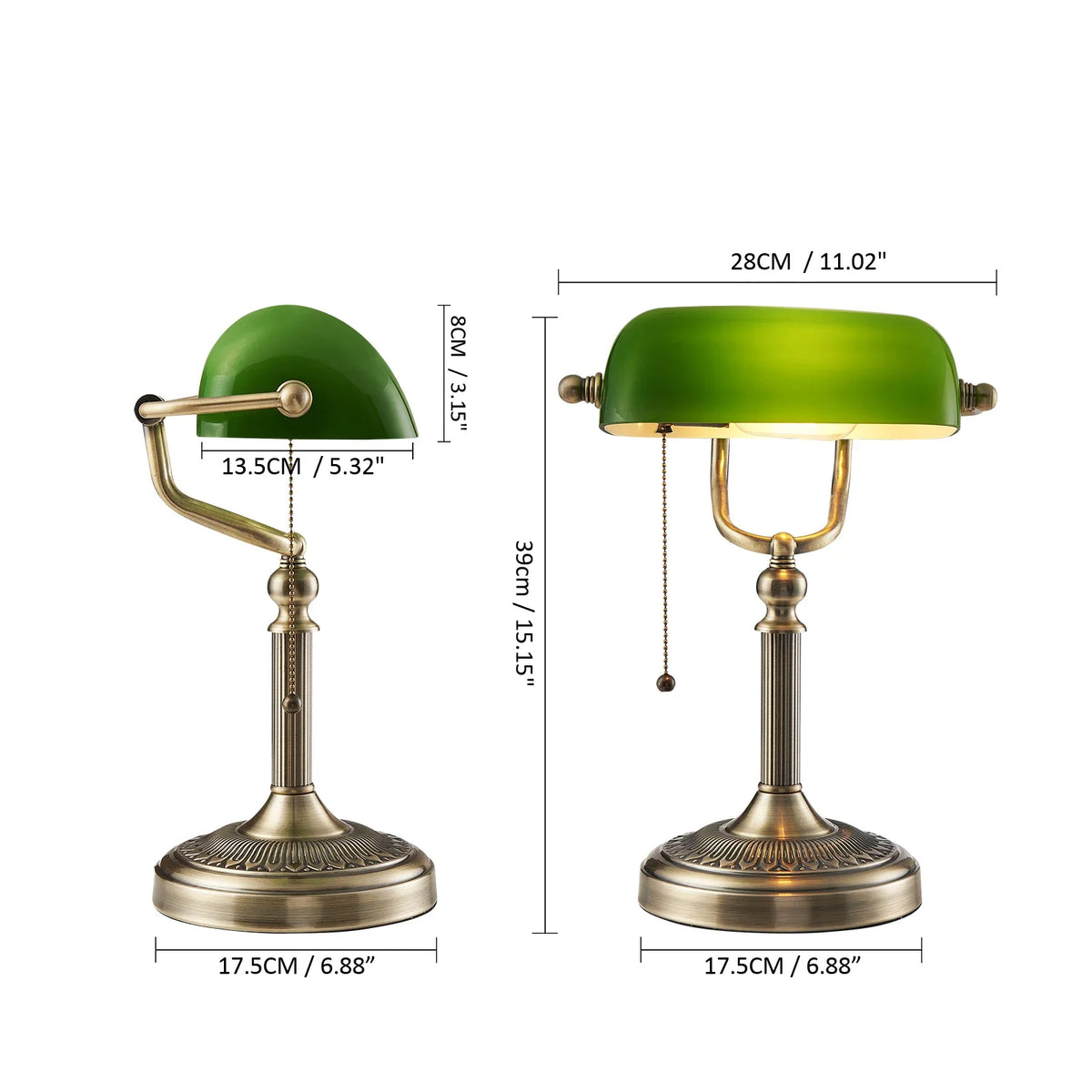 Classical Glass And Iron Banker Desk Lamp For Home Office Lighting