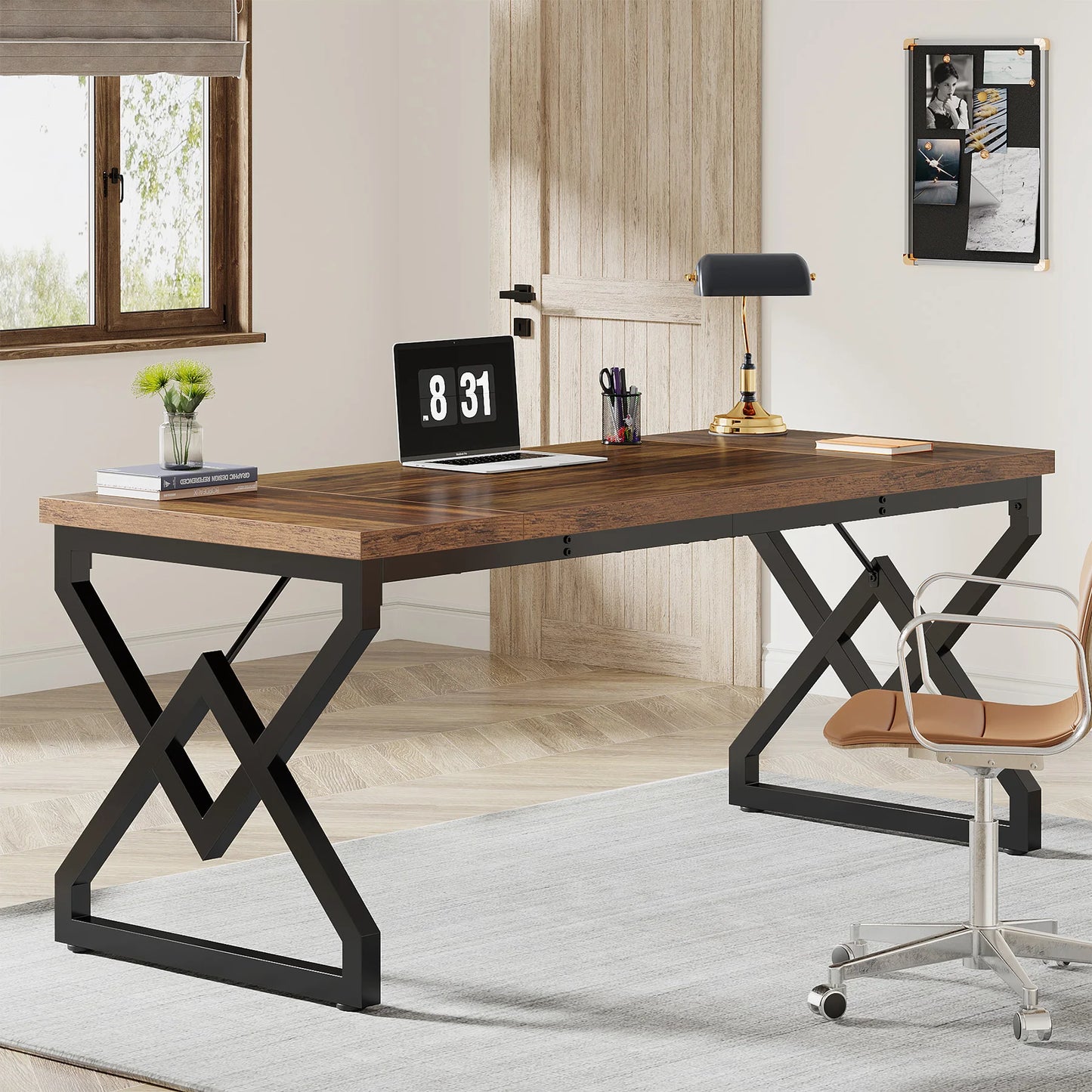 Tribesigns Industrial Executive Desk With Thick Tabletop And Metal Frame