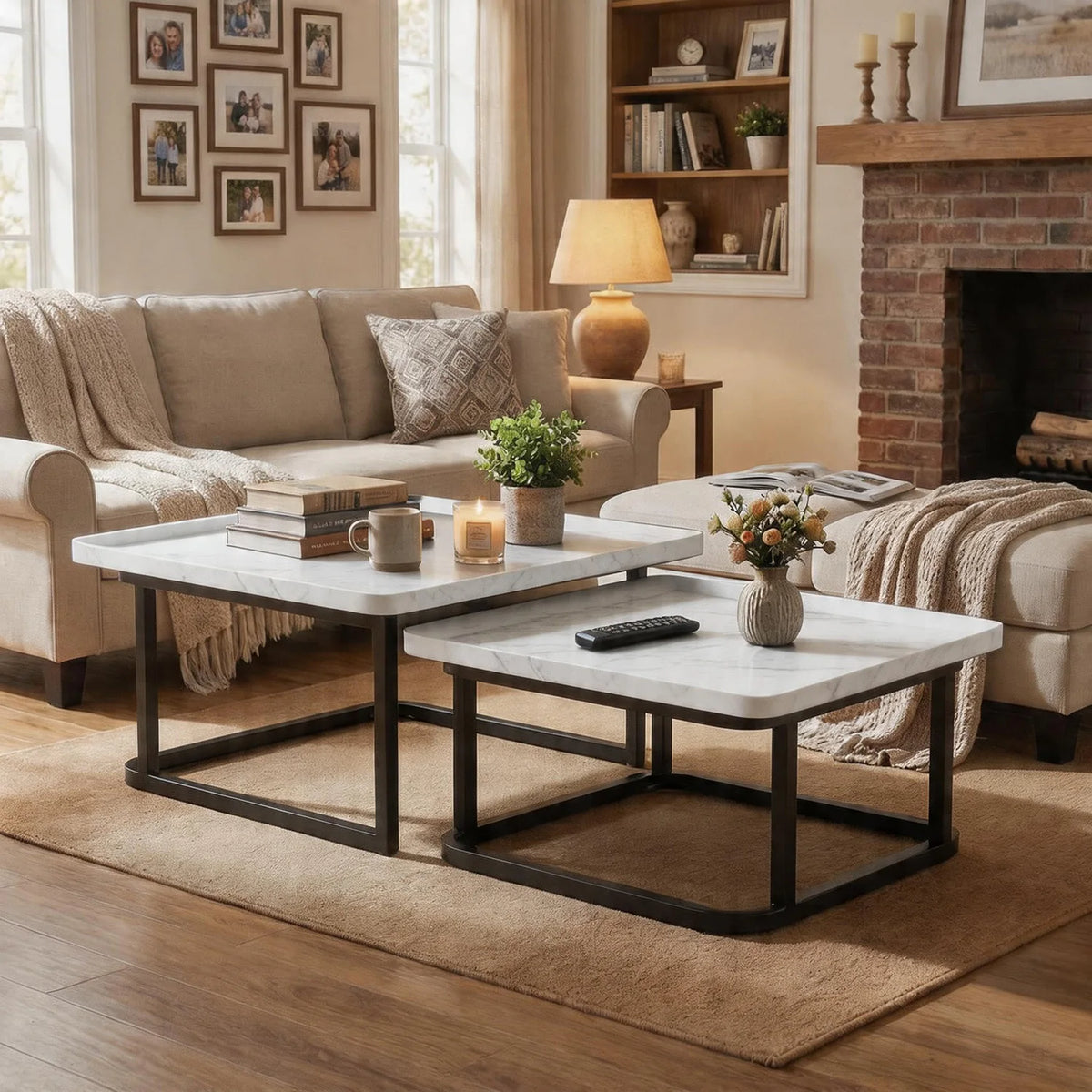 HiMISS Square Fluted Nesting Coffee Table Set For Home Decor