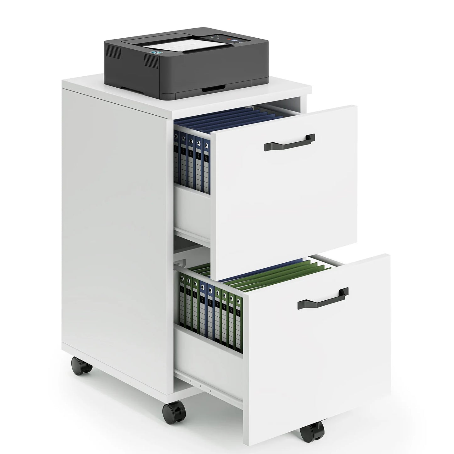 JHK Wooden Two Drawer Rolling File Cabinet With Locking Wheels
