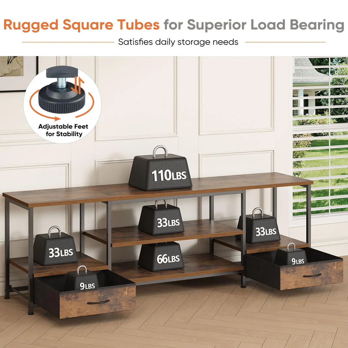 JHK Wooden TV Stand With Adjustable Shelf And Media Console