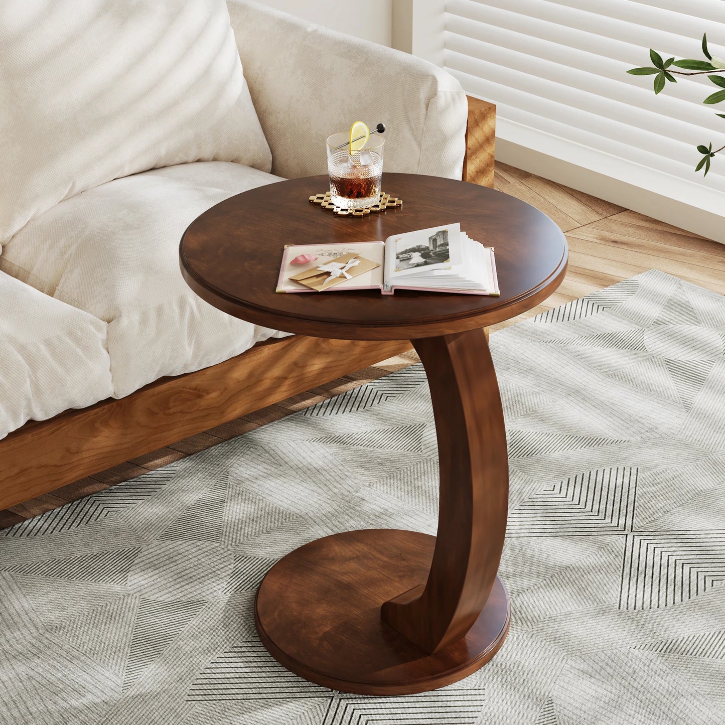 Tribesigns Round C Shaped Wood Side Table Mid Century Design