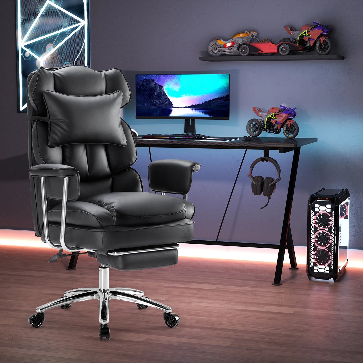 JHK PU Leather Ergonomic Office Chair With Footrest Lumbar Support