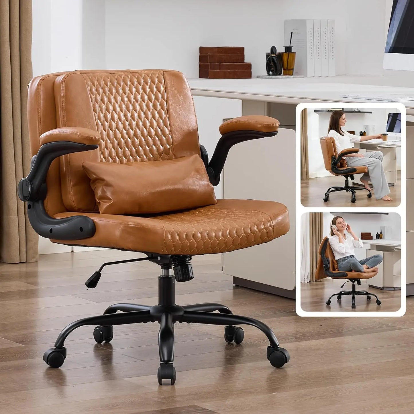 TCGBKAF Ergonomic Office Chair With Flip Backrest And PU Leather Arms